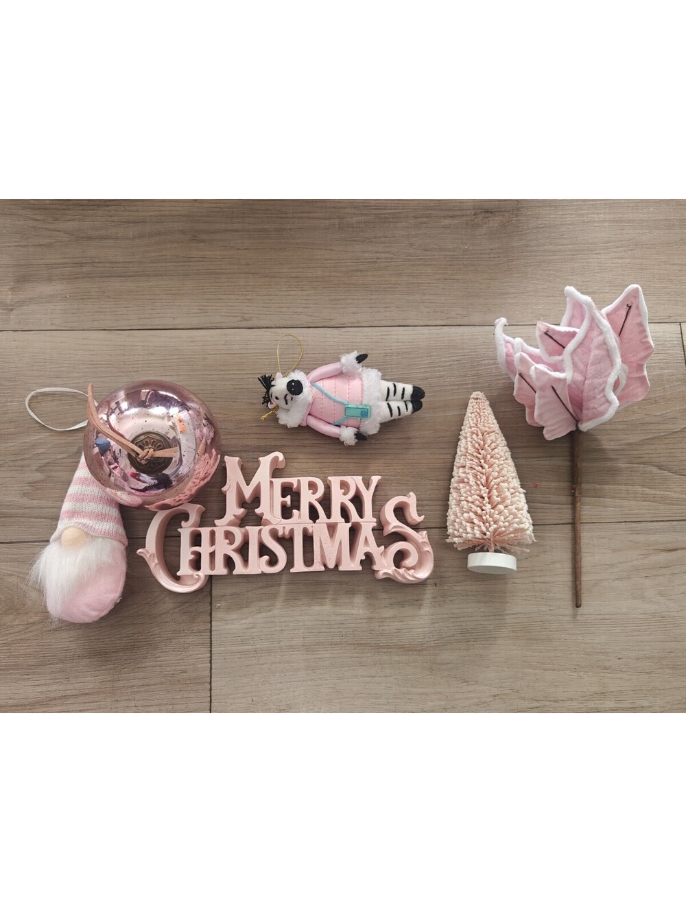 Pink Christmas Decor Lot of 6 Gnome Mouse Trees Sign Rose Gold Ornament
